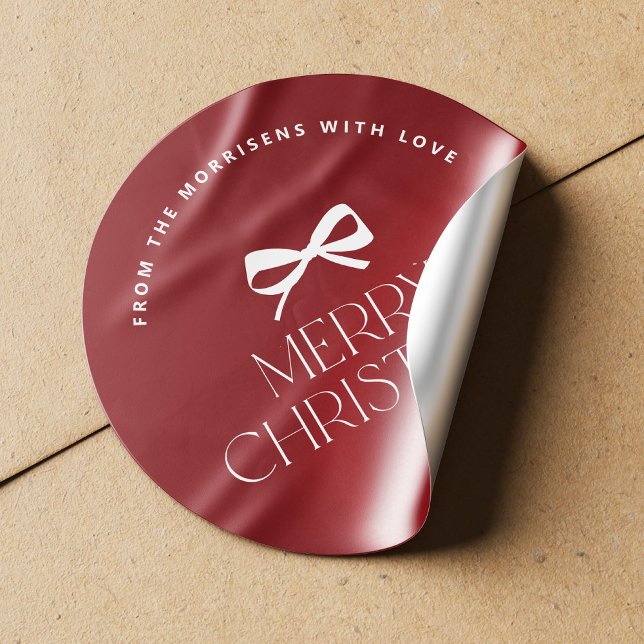 Sticker Rond Elegant modern red white bow Christmas holiday (Créateur téléchargé)
