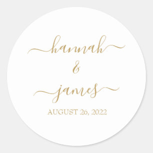 Sticker Rond Elegant Modern Simple Gold Calligraphy Wedding
