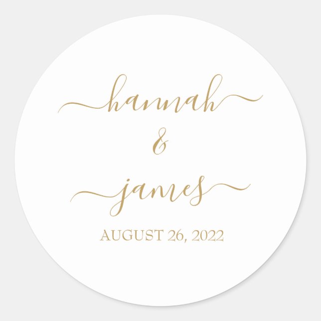 Sticker Rond Elegant Modern Simple Gold Calligraphy Wedding