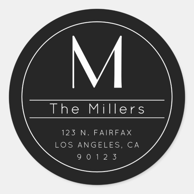Sticker Rond Élégant, moderne, adresse de retour et monogramme (Devant)