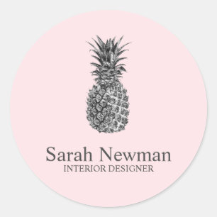 Sticker Rond Élégant moderne argenté rose ananas