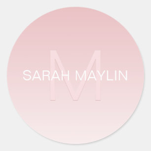 Sticker Rond Elégant moderne Blush Pink Ombre Nom et monogramme