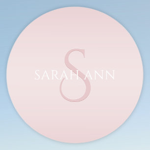 Sticker Rond Elégant moderne Blush Pink Ombre Nom et monogramme