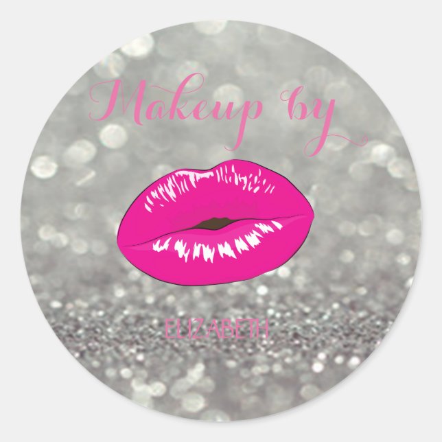 Sticker Rond Élégant Moderne Féminin, Bokeh Pailleté, Lèvres (Devant)