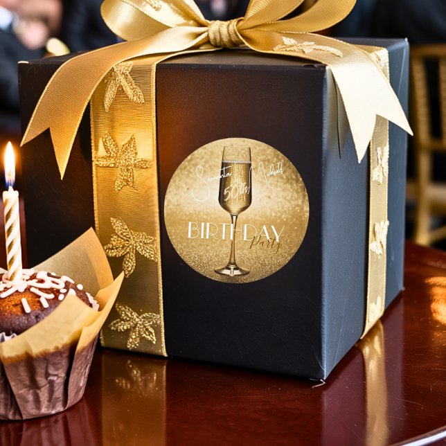 Sticker Rond Élégant moderne Gold Adulte Anniversaire Surprise  (Créateur téléchargé)