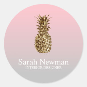 Sticker Rond Elégant moderne or ananas dégradé rose