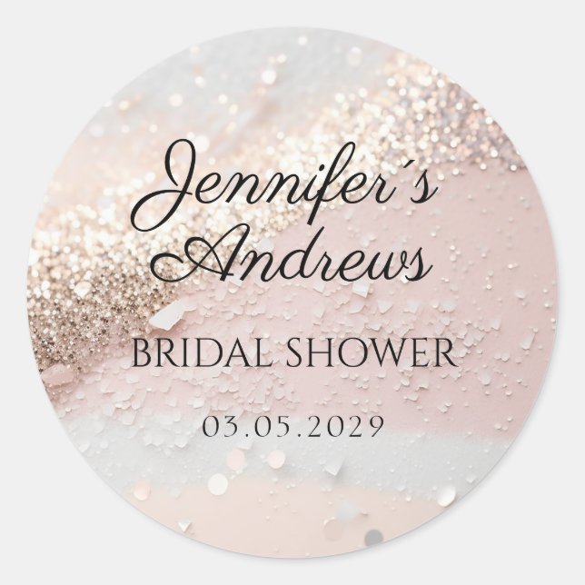 Sticker Rond Élégant, moderne, shower de mariage à paillettes (Devant)