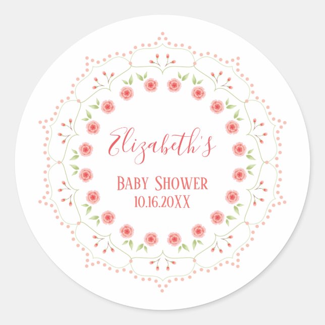 Sticker Rond Élégant Moderne Simple Chic Mandala Rose Pâle (Devant)