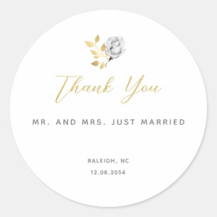Sticker Rond Élégant moderne Simple Noir Blanc Or Mariage Cla