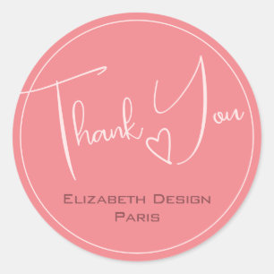 Sticker Rond Élégant Moderne Simple Simple Fille Merci rose
