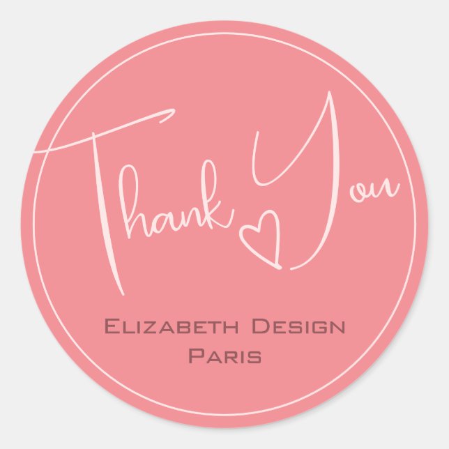 Sticker Rond Élégant Moderne Simple Simple Fille Merci rose (Devant)