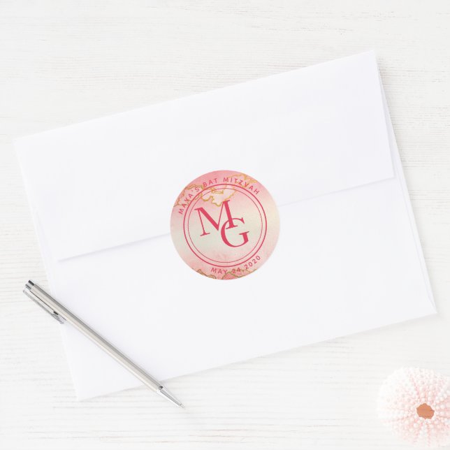 Sticker Rond Elégant Monogramme Aquarelle rose rouge Ombre (Enveloppe)