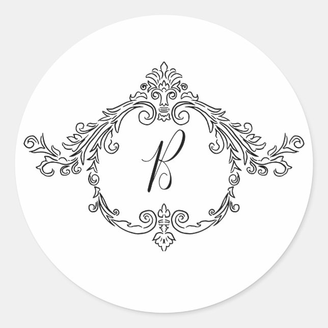 Sticker Rond Élégant Monogramme baroque orné (Devant)