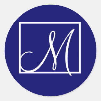 Sticker Rond Élégant Monogramme bleu marine Premier Mariage Éti