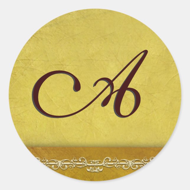Sticker Rond Elégant monogramme brun doré (Devant)