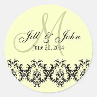 Sticker Rond Élégant Monogramme de crème de mariage Enregistrer