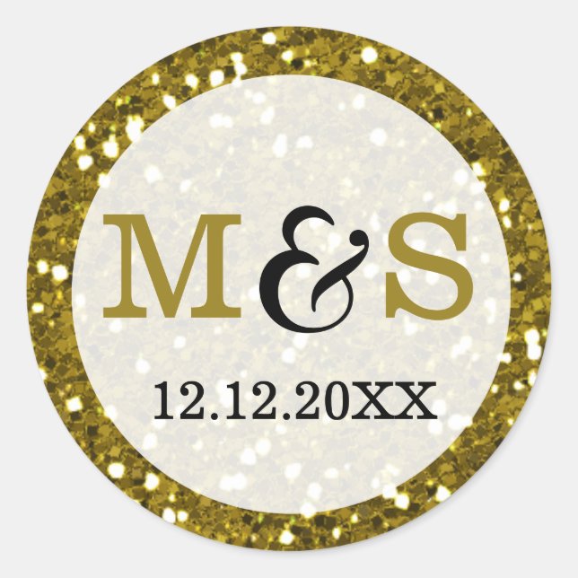 Sticker Rond Elégant Monogramme De Mariage | Parties scintillan (Devant)