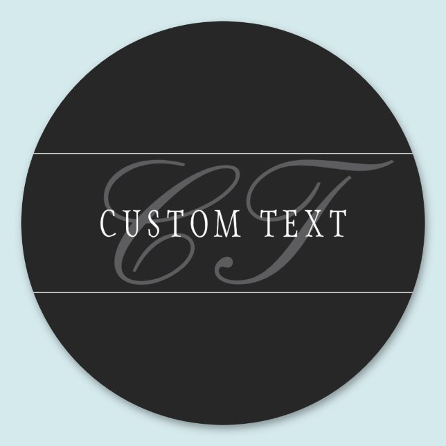 Sticker Rond Élégant monogramme de script modifiable noir gris  (Créateur téléchargé)