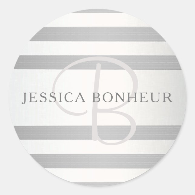 Sticker Rond Élégant Monogramme Faux Gris Argent Gris Gris (Devant)
