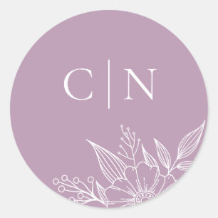 Sticker Rond Élégant Monogramme Floral Initiales Lavender Maria