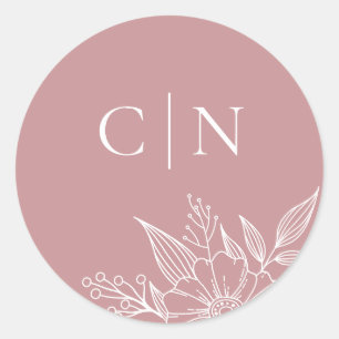Sticker Rond Élégant Monogramme Floral Initiales Mariage