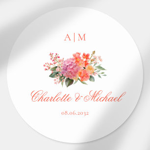 Sticker Rond Élégant Monogramme Floral Script Mariage