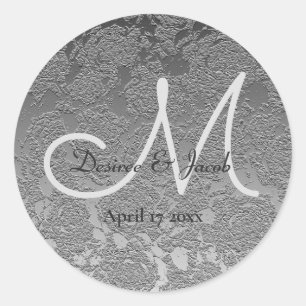 Sticker Rond Élégant Monogramme gris argent Mariage moderne