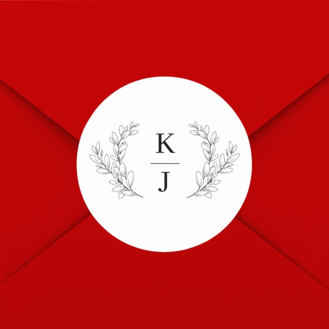 Sticker Rond Élégant Monogramme Mariage initial de feuille bota (Créateur téléchargé)