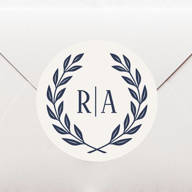 Sticker Rond Élégant Monogramme Mariage Marine Bleu (Créateur téléchargé)