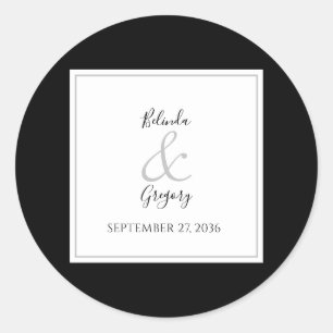 Sticker Rond Élégant Monogramme Mariage noir et blanc
