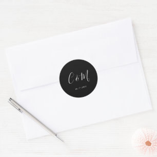 Sticker Rond Élégant Monogramme Mariage noir et blanc