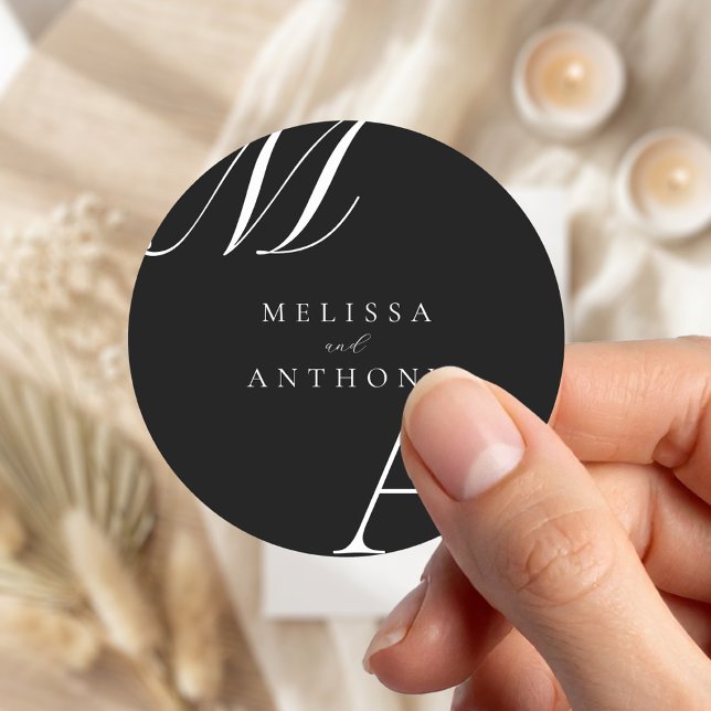 Sticker Rond Élégant Monogramme moderne minimaliste Mariage (Créateur téléchargé)