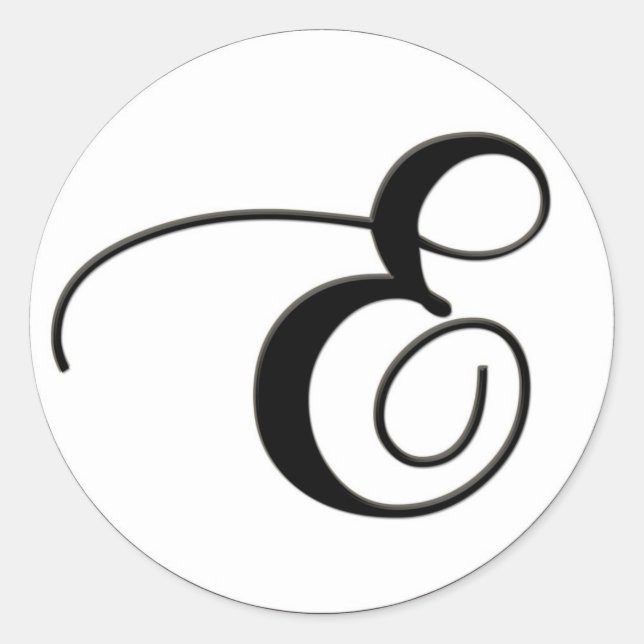 Sticker Rond Élégant Monogramme noir et blanc E (Devant)
