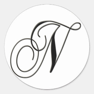 Sticker Rond Élégant Monogramme noir et blanc N