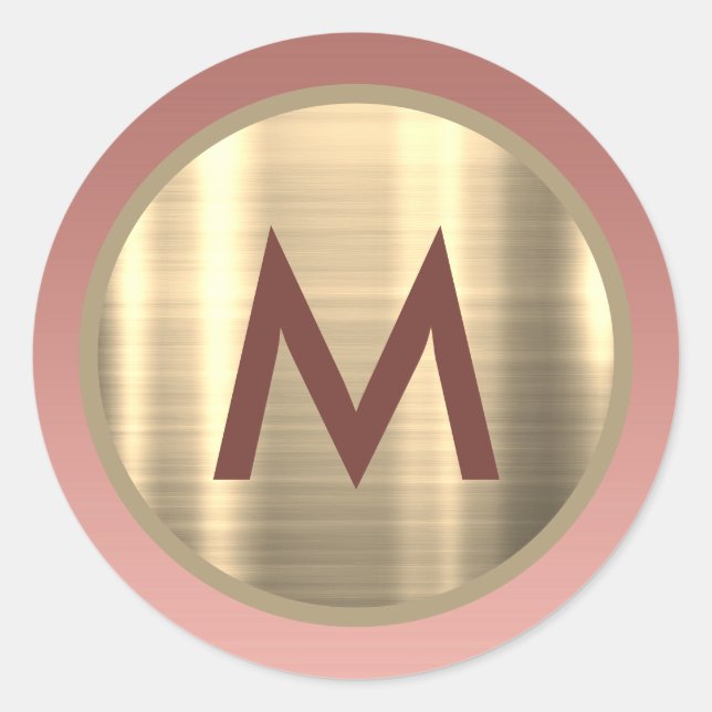 Sticker Rond Élégant Monogramme Or Rose (Devant)