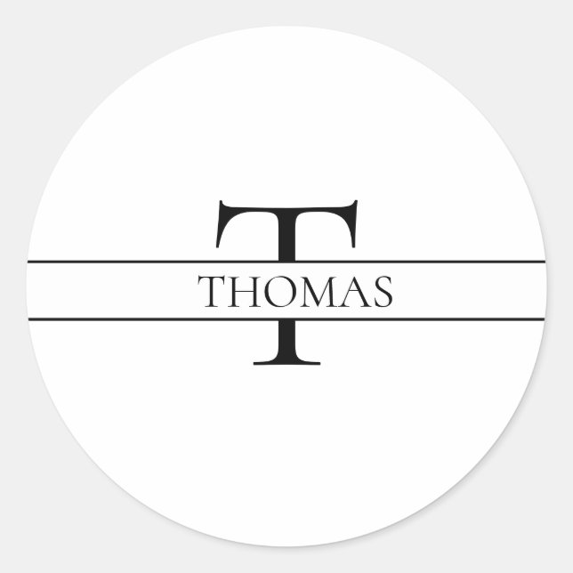 Sticker Rond Élégant Monogramme Personnalisé Nom Personnalisé (Devant)