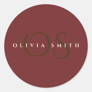 Sticker Rond Élégant Monogramme professionnel or et bordeaux