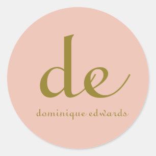 Sticker Rond Élégant Monogramme rose Chic Moderne