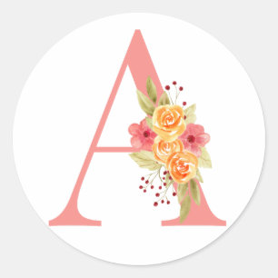 Sticker Rond Élégant Monogramme rose et orange A