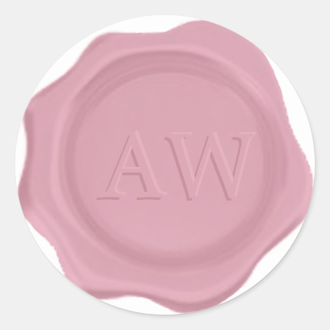 Sticker Rond Élégant monogramme rose rose Mariage sceau de cire (Devant)