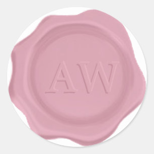Sticker Rond Élégant monogramme rose rose Mariage sceau de cire