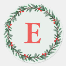 Élégant Monogramme rouge vert couronne de Noël