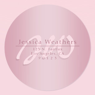 Sticker Rond Élégant monogramme Script Mauve Ombre Adresse de R