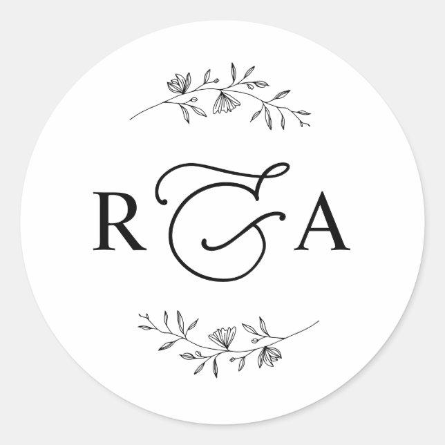Sticker Rond Élégant Monogramme Simple Noir et Blanc Classic Ro (Devant)