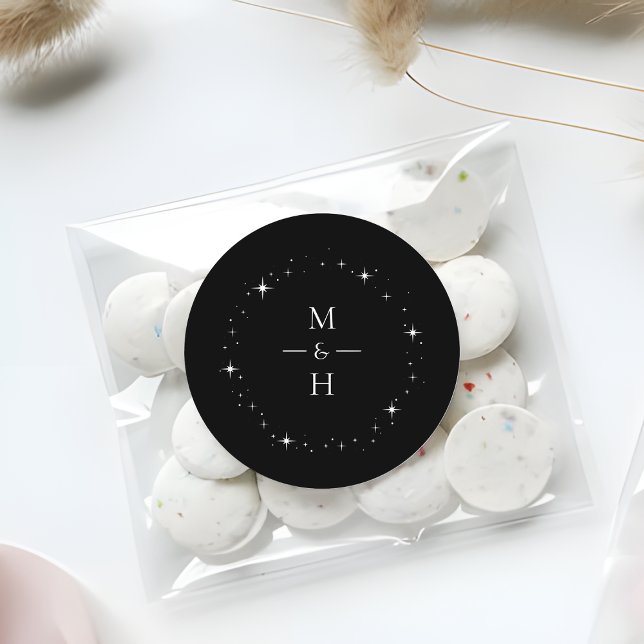 Sticker Rond Élégant Monogramme Stellaire Mariage Céleste (Créateur téléchargé)