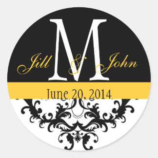 Sticker Rond Élégant Monogramme & torsades Mariage Seal Jaune