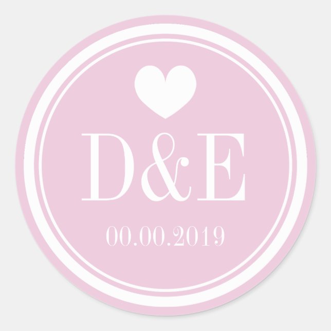 Sticker Rond Élégant monogrammed rose de mariage (Devant)