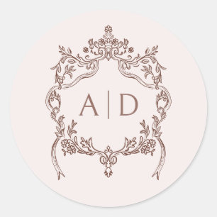 Sticker Rond Élégant Monogrammes Mariages de crête Vintage