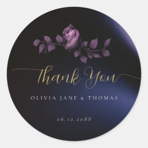 Sticker Rond Élégant Moody Dark Purple Floral Mariage Merci