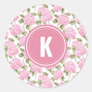 Sticker Rond Élégant Motif de fleurs d'hydragea rose